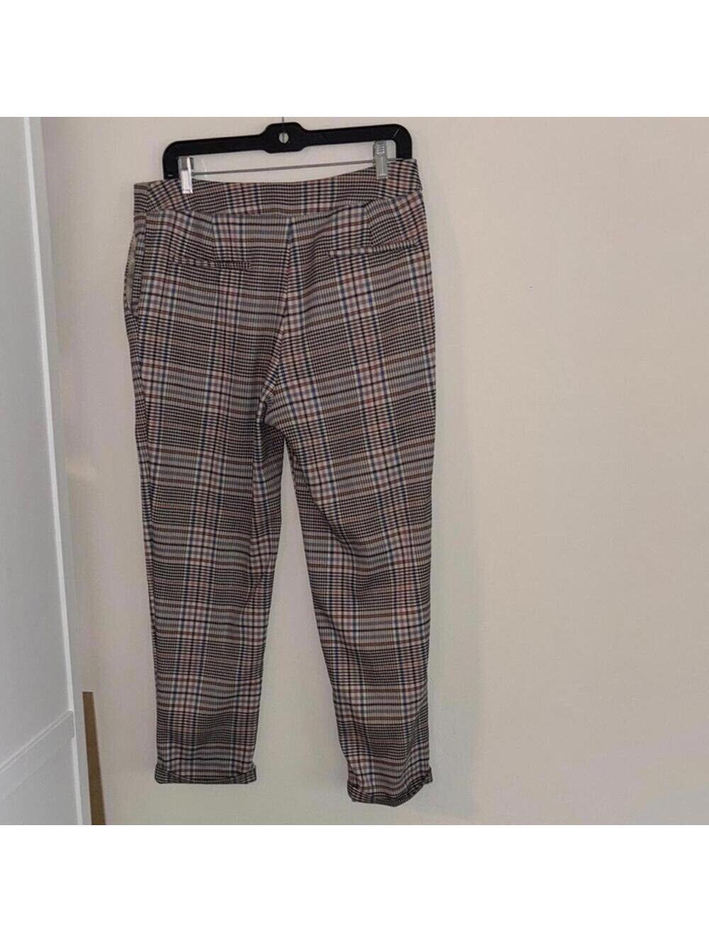 By Anthropologie plaid tartan neutral color career pants trousers light wear - Picture 6 of 8